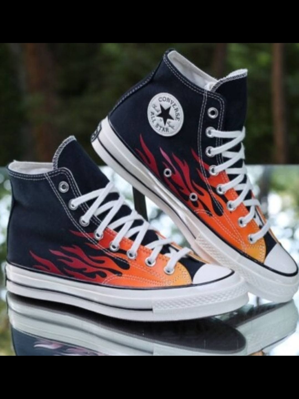 NEW!!! Converse High Top Sneakers - Black with Orange and Red Flame 7.5 Mens
